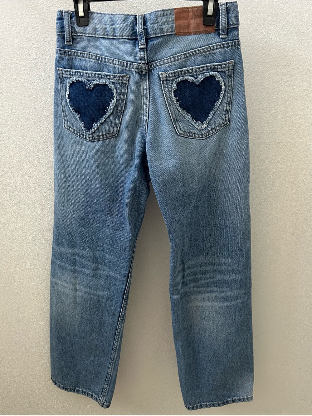 Zara Kids Light Blue Straight-Leg Jeans with Heart Patch Pockets